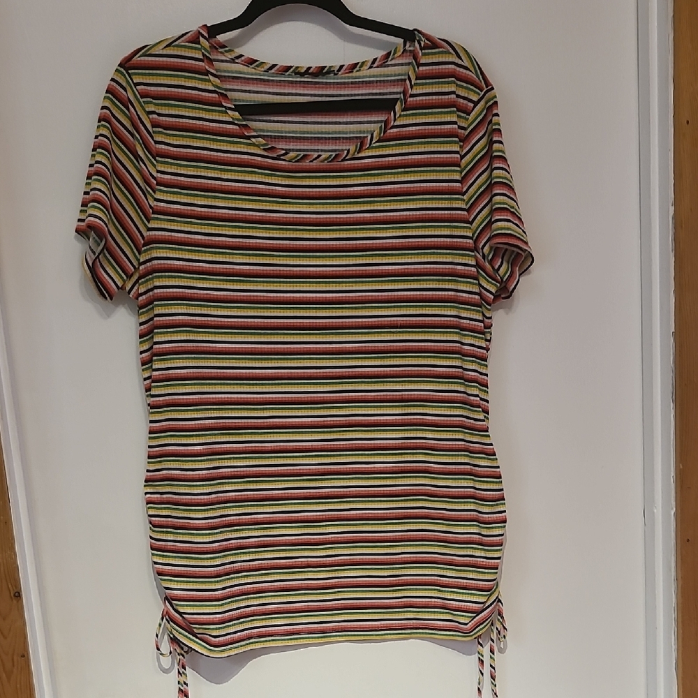 Colorful Striped Short Sleeve Women's Top